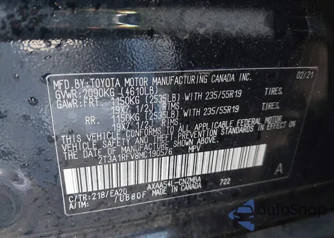 2021 Toyota Rav4 Xle Premium z USA, uszkodzony, nr VIN 2T3A1RFV8MC190576